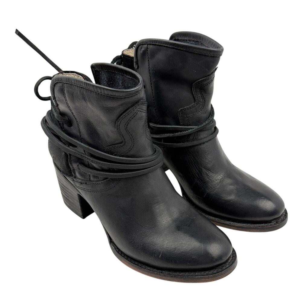 Freebird by Steven Black Leather Wrapped Lace Heeled Booties